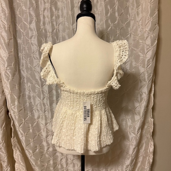 UO Kimchi Blue Cream Bea Ruffle Knit Sweater Babydoll Peplum Tank Top Bow - Picture 6 of 11